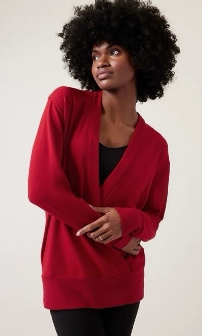 Athleta Red Purana V-Neck Wrap Sweatshirt M Balletcore Athleisure